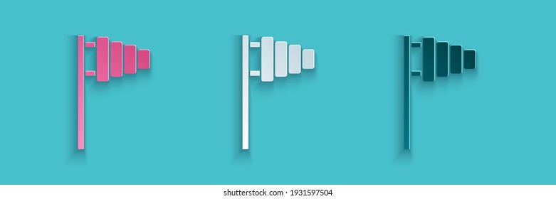 Paper cut Golf flag icon isolated on blue background. Golf equipment or accessory. Paper art style. Vector