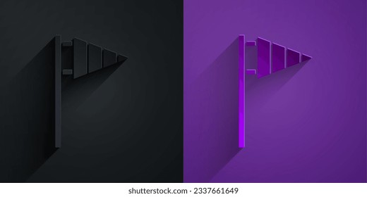 Paper cut Golf flag icon isolated on black on purple background. Golf equipment or accessory. Paper art style. Vector