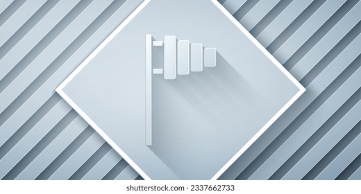 Paper cut Golf flag icon isolated on grey background. Golf equipment or accessory. Paper art style. Vector