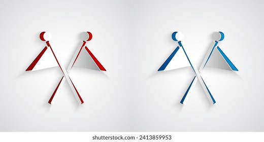 Paper cut Golf flag icon isolated on grey background. Golf equipment or accessory. Paper art style. Vector