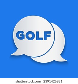Icono de etiqueta de golf de corte de papel aislado en fondo azul. Estilo de arte de papel. Vector