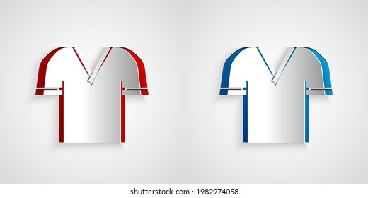 Paper cut Golf shirt icon isolated on grey background. Sport equipment. Sports uniform. Paper art style. Vector
