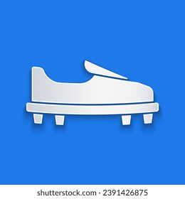 Paper cut Golf shoe icon isolated on blue background. Sport equipment. Sports uniform. Paper art style. Vector