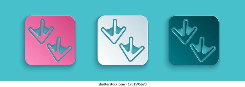 Paper cut Goose paw footprint icon isolated on blue background. Paper art style. Vector