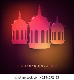 Paper Cut Gradient Arabic Lanterns With Light Effect On Brown Background For Ramadan Mubarak Concept.