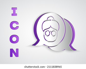 Paper cut Grandmother icon isolated on grey background. Paper art style. Vector