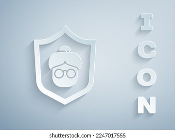 Paper cut Grandmother icon isolated on grey background. Paper art style. Vector