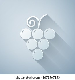 Paper cut Grape fruit icon isolated on grey background. Paper art style. Vector Illustration