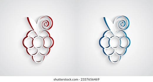 Paper cut Grape fruit icon isolated on grey background. Paper art style. Vector