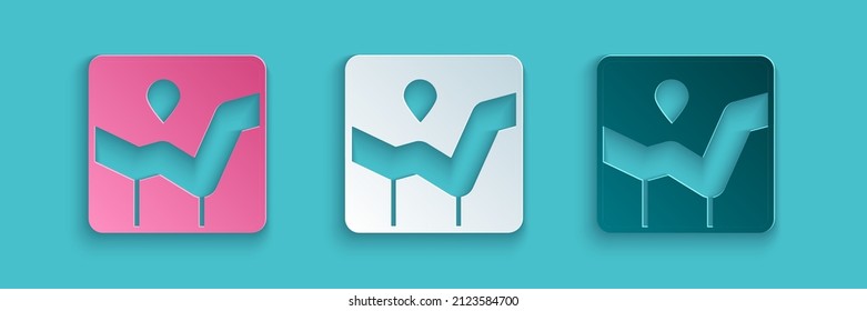 Paper cut Graph, chart, diagram, infographic icon isolated on blue background. Paper art style. Vector