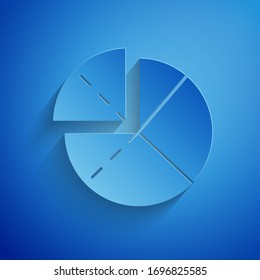 Paper cut Graph, schedule, chart, diagram, infographic, pie graph icon isolated on blue background. Paper art style. Vector Illustration