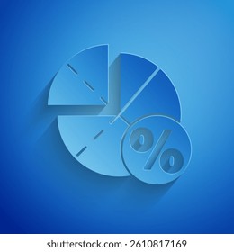 Paper cut Graph, schedule, chart, diagram, infographic, pie graph icon isolated on blue background. Paper art style. Vector Illustration