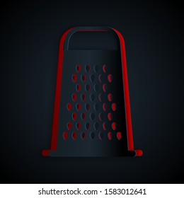 Paper cut Grater icon isolated on black background. Kitchen symbol. Cooking utensil. Cutlery sign. Paper art style. Vector Illustration
