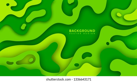 Paper cut green background. Abstract vector template with multi layers smooth shapes. Modern 3d design.