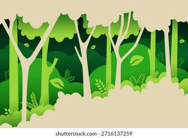Plantilla de diseño de bosque verde cortado en papel