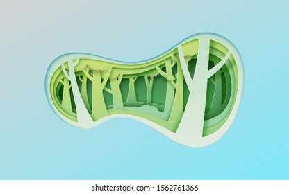 Paper cut of green layer abstract background.Concept of nature and forest ecology and environment sustainable conservation.Vector illustration.
