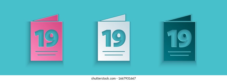 Paper cut Greeting card with Happy Easter icon isolated on blue background. Celebration poster template for invitation or greeting card. Paper art style. Vector Illustration
