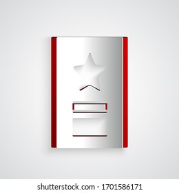 Paper cut Greeting card icon isolated on grey background. Celebration poster template for invitation or greeting card. Paper art style. Vector Illustration
