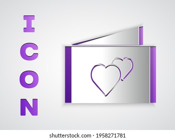 Paper cut Greeting card icon isolated on grey background. Celebration poster template for invitation or greeting card. Paper art style. Vector