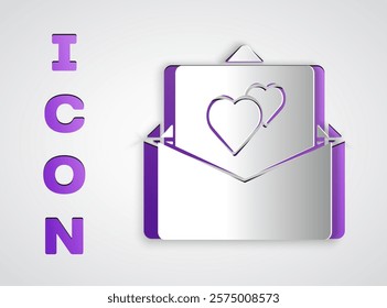Paper cut Greeting card icon isolated on grey background. Celebration poster template for invitation or greeting card. Paper art style. Vector