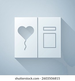 Paper cut Greeting card icon isolated on grey background. Celebration poster template for invitation or greeting card. Paper art style. Vector Illustration