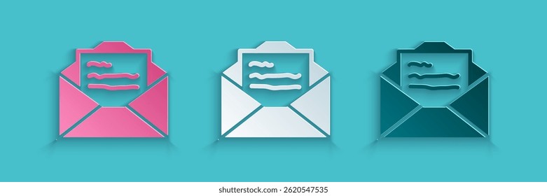 Paper cut Greeting card icon isolated on blue background. Celebration poster template for invitation or greeting card. Paper art style. Vector