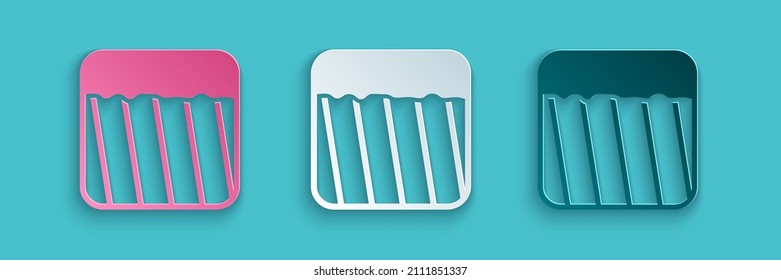 Paper cut Ground icon isolated on blue background. Paper art style. Vector