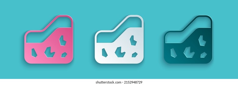 Paper cut Ground icon isolated on blue background. Paper art style. Vector