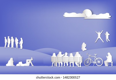paper cut group of people in the outdoor park