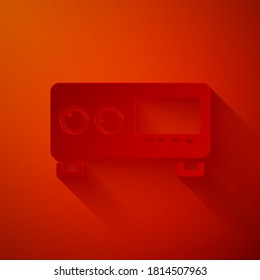 Paper cut Guitar amplifier icon isolated on red background. Musical instrument. Paper art style. Vector.