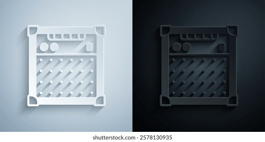 Paper cut Guitar amplifier icon isolated on grey and black background. Musical instrument. Paper art style. Vector