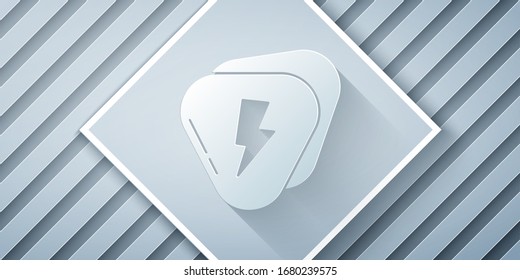 Paper cut Guitar pick icon isolated on grey background. Musical instrument. Paper art style. Vector Illustration