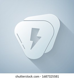 Paper cut Guitar pick icon isolated on grey background. Musical instrument. Paper art style. Vector Illustration