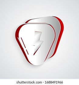 Paper cut Guitar pick icon isolated on grey background. Musical instrument. Paper art style. Vector Illustration