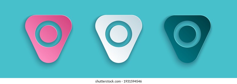 Paper cut Guitar pick icon isolated on blue background. Musical instrument. Paper art style. Vector
