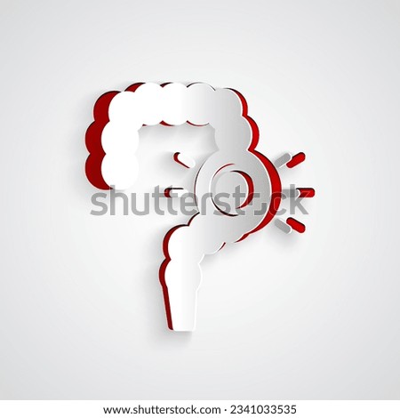Paper cut Gut constipation icon isolated on grey background. Bowel problems. Paper art style. Vector