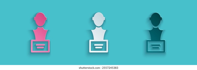 Paper cut Gypsum head sculpture bust icon isolated on blue background. Paper art style. Vector