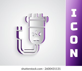 Paper cut Hair clipper accessories for pet grooming icon isolated on grey background. Paper art style. Vector