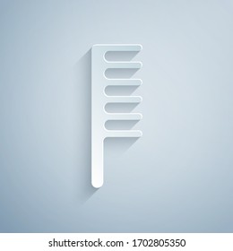 Paper cut Hairbrush icon isolated on grey background. Comb hair sign. Barber symbol. Paper art style. Vector Illustration