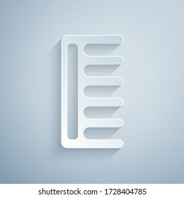 Paper cut Hairbrush icon isolated on grey background. Comb hair sign. Barber symbol. Paper art style. Vector Illustration