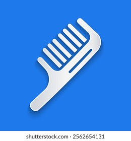 Paper cut Hairbrush icon isolated on blue background. Comb hair sign. Barber symbol. Paper art style. Vector