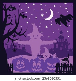  Paper cut Halloween Night Design
