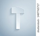 Paper cut Hammer icon isolated on grey background. Tool for repair. Paper art style. Vector Illustration