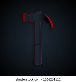 Paper cut Hammer icon isolated on black background. Tool for repair. Paper art style. Vector Illustration