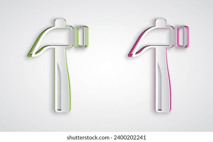 Paper cut Hammer icon isolated on grey background. Tool for repair. Paper art style. Vector