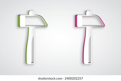 Paper cut Hammer icon isolated on grey background. Tool for repair. Paper art style. Vector