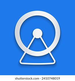 Paper cut Hamster wheel icon isolated on blue background. Wheel for rodents. Pet shop. Paper art style. Vector