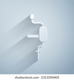 Paper cut Hand drill icon isolated on grey background. Paper art style. Vector Illustration