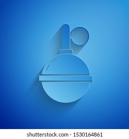 Paper cut Hand grenade icon isolated on blue background. Bomb explosion. Paper art style. Vector Illustration