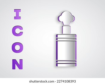 Paper cut Hand grenade icon isolated on grey background. Bomb explosion. Paper art style. Vector